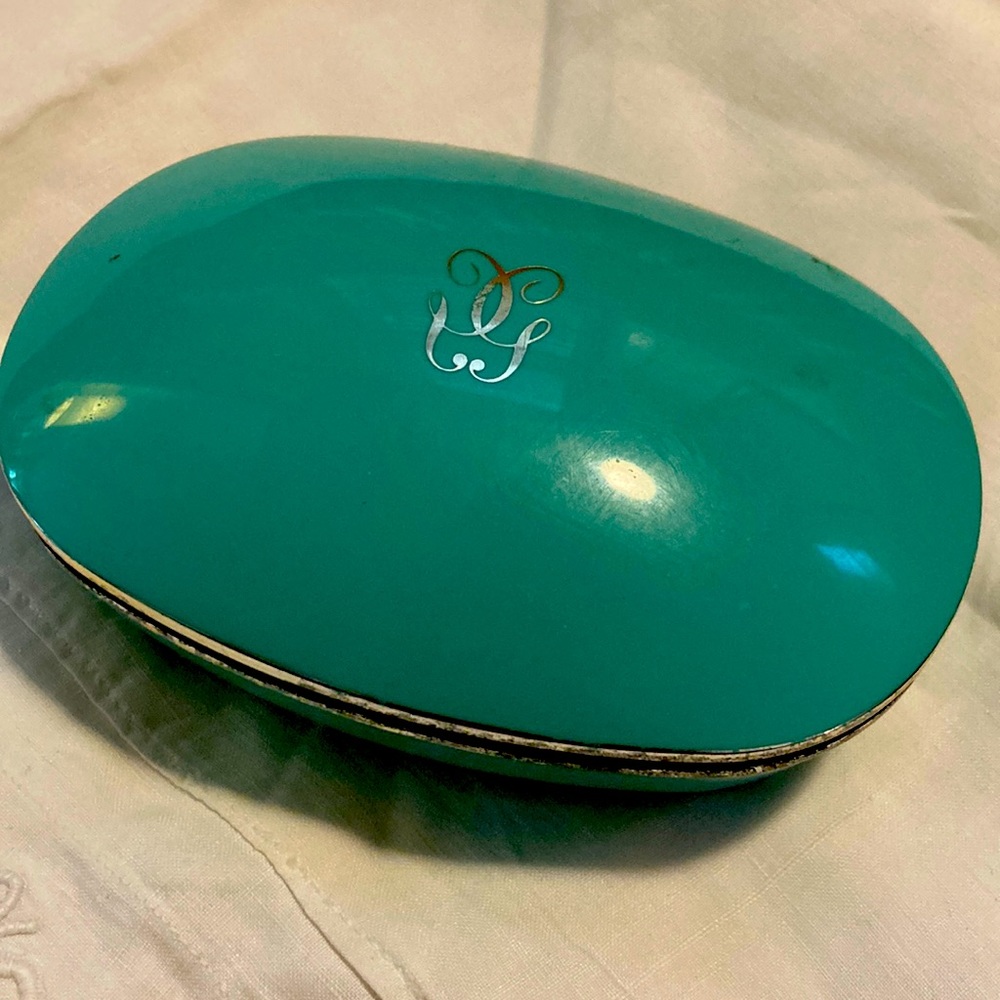 Vintage 60s Guerlain Shalimar Turquoise Blue soap, soap dish